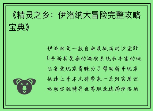 《精灵之乡：伊洛纳大冒险完整攻略宝典》