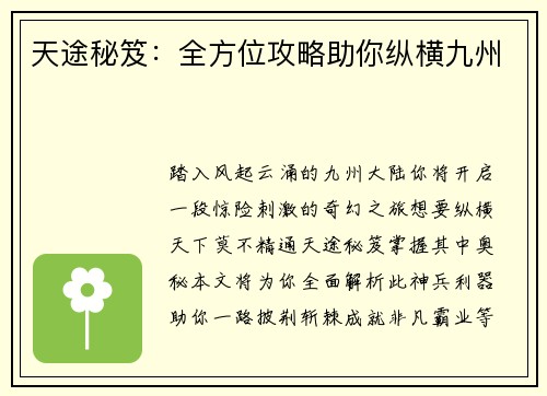 天途秘笈：全方位攻略助你纵横九州