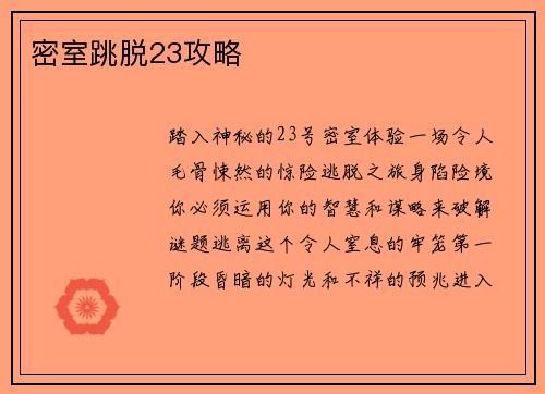 密室跳脱23攻略
