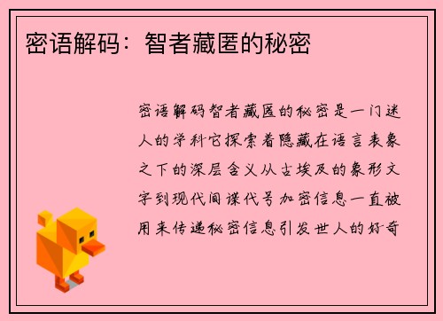 密语解码：智者藏匿的秘密