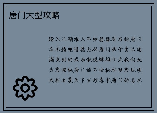 唐门大型攻略